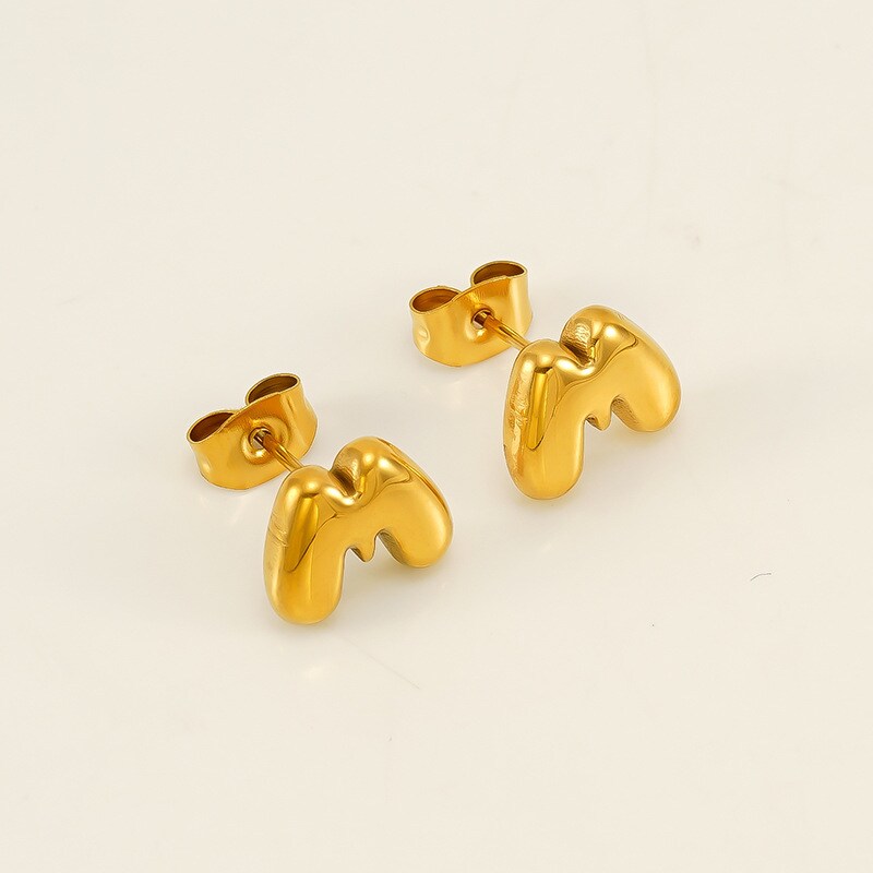 Gold color / 1 Pair Simple Series Elegant Letter M Titanium Steel 18K Gold Plated Women's Stud Earrings Picture13